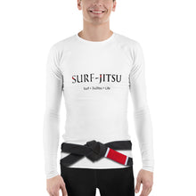 Load image into Gallery viewer, *Street Sports* Men&#39;s Ranked BJJ or Surfing SurfJitsu Rash Guard - Black Belt on White