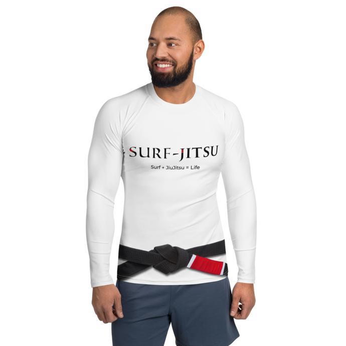 Men's Ranked BJJ or Surfing SurfJitsu Rash Guard - Black Belt on White