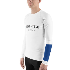 Men's Ranked BJJ or Surfing Surf-Jitsu Rash Guard - Blue Belt on White