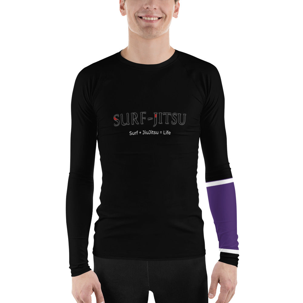 Men's Ranked BJJ or Surfing Surf-Jitsu Rash Guard - Purple Belt on Black