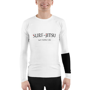 Men's Ranked BJJ or Surfing Surf-Jitsu Rash Guard - Black Belt on White