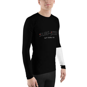 Men's Ranked BJJ or Surfing Surf-Jitsu Rash Guard - White Belt on Black