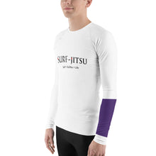 Load image into Gallery viewer, Men&#39;s Ranked BJJ or Surfing Surf-Jitsu Rash Guard - Purple Belt on White