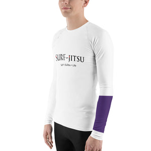 Men's Ranked BJJ or Surfing Surf-Jitsu Rash Guard - Purple Belt on White