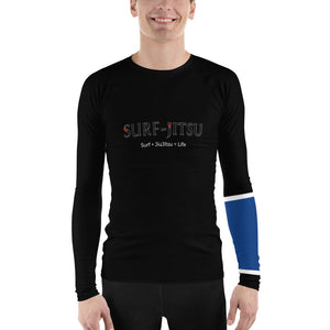 Men's Ranked BJJ or Surfing Surf-Jitsu Rash Guard - Blue Belt on Black