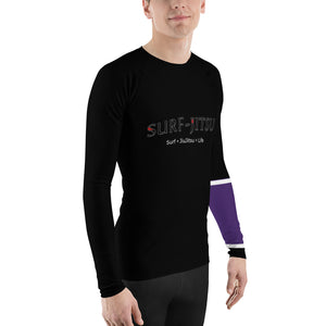 Men's Ranked BJJ or Surfing Surf-Jitsu Rash Guard - Purple Belt on Black