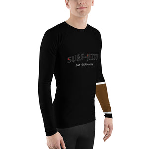 Men's Ranked BJJ or Surfing Surf-Jitsu Rash Guard - Brown Belt on Black