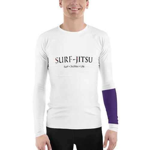 Men's Ranked BJJ or Surfing Surf-Jitsu Rash Guard - Purple Belt on White