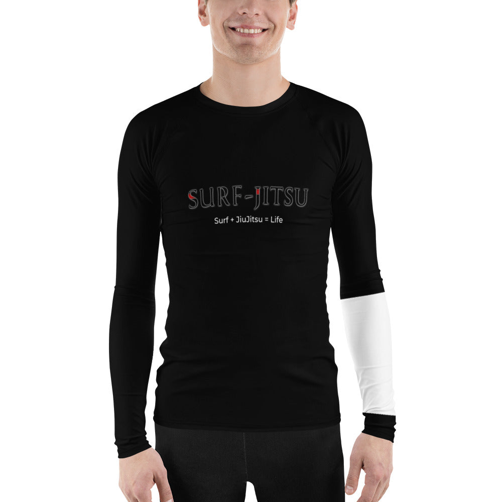 Men's Ranked BJJ or Surfing Surf-Jitsu Rash Guard - White Belt on Black