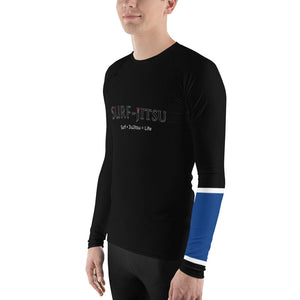 Men's Ranked BJJ or Surfing Surf-Jitsu Rash Guard - Blue Belt on Black